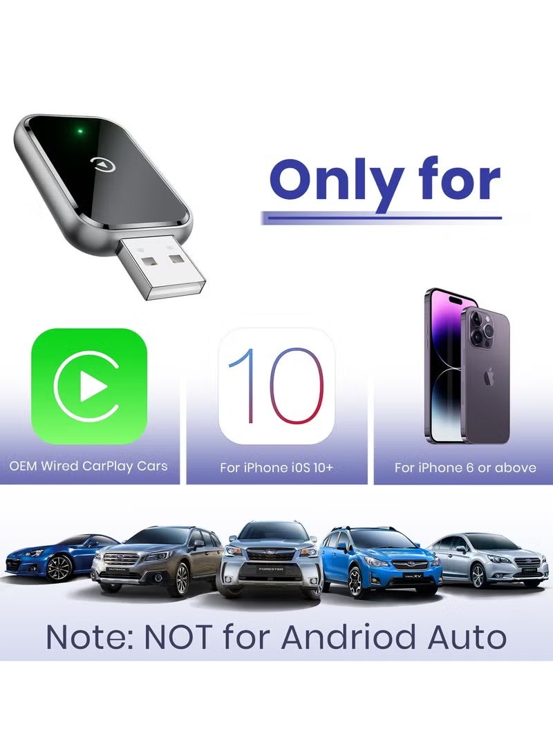 كينجوان محول CarPlay لاسلكي مُطوّر لأجهزة iPhone، يحوّل اتصال Apple CarPlay السلكي إلى لاسلكي، بدون تأخير، اتصال تلقائي، وتحكم ثابت. حجم صغير مع كابل تمديد USB-C وType-C (أسود). - Image 3